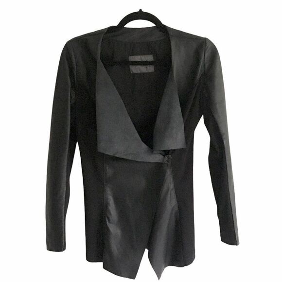 MADE IN ITALY Vera Pelle Leather Waterfall Blazer Jacket Black XS - Picture 1 of 5